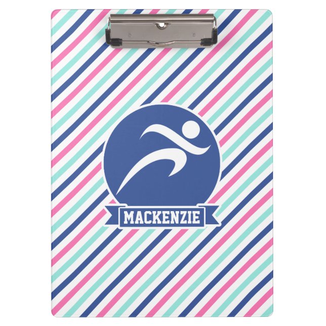 Runner, Running; Blue, Pink, & White Stripes Clipboard (Front)