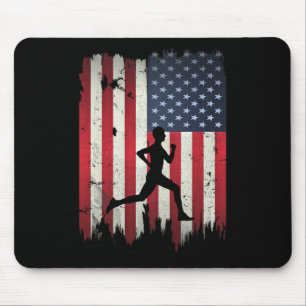 Runner Running Usa American Flag 4th Of July Patri Mouse Pad