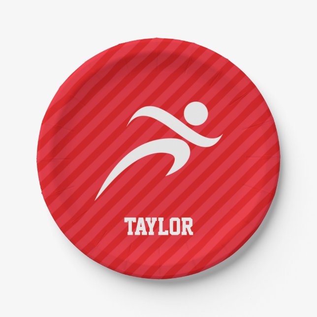 Runner; Scarlet Red Stripes Paper Plate (Front)