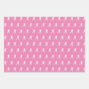 Runner silhouette drawing on pink background    wrapping paper sheet