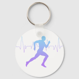 Runner Silhouette Gradient With Heart Beat Line  Key Ring