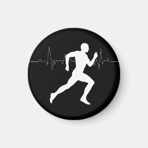 Runner Silhouette With Heart Beat Line Magnet