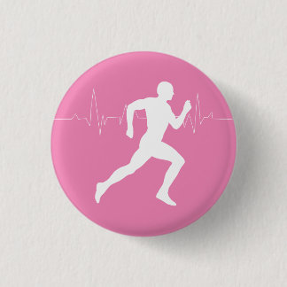 Runner Silhouette With Heart Beat Line Pink  3 Cm Round Badge
