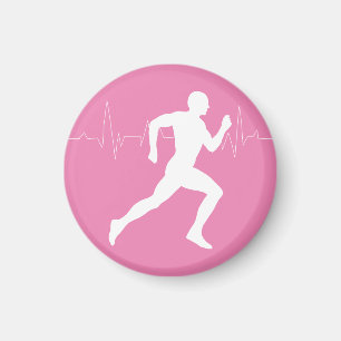 Runner Silhouette With Heart Beat Line Pink Magnet