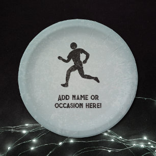 Runner sportsman & your text on masuline grey  paper plate