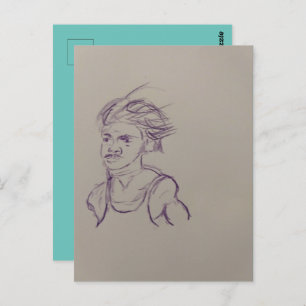 Runners Upper Body Pencil Sketch Postcard