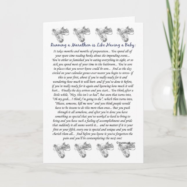 Running a Marathon is Like Having a Baby Quote Card (Front)