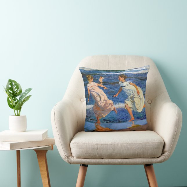 Running along the Beach by Joaquin Sorolla Cushion (Chair)