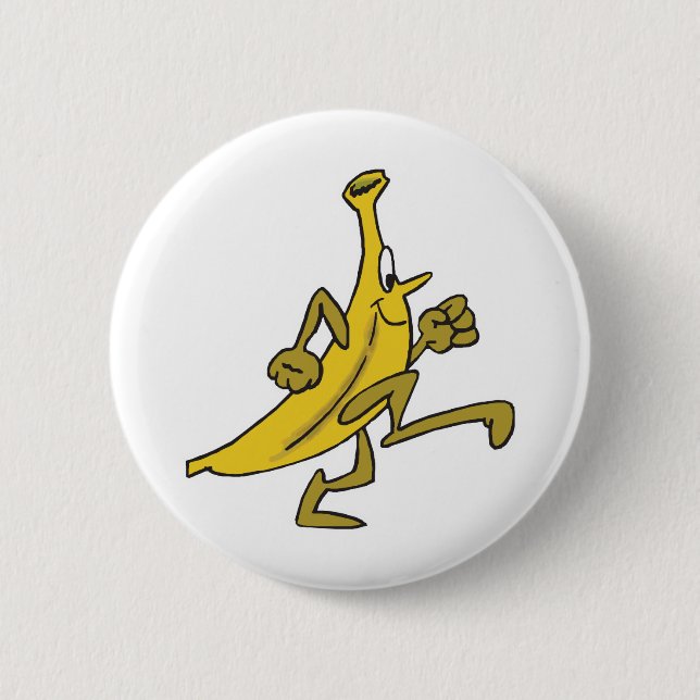 running banana 6 cm round badge (Front)