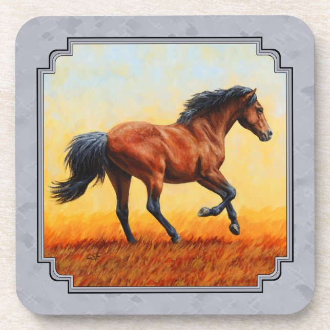 Running Bay Horse Slate Grey Coaster (Front)