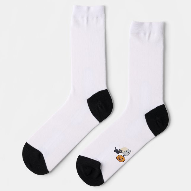 Running Black Cat Ghost With Pumpkin Socks (Left)