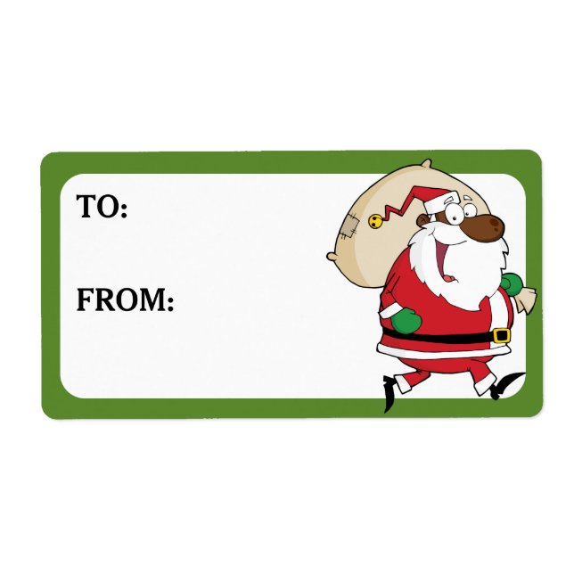 Running Black Santa Printed Gift Label (Front)