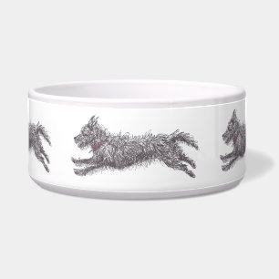 Running Black Scruffy Terrier Dog Bowl
