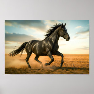 Running Black Stallion Poster