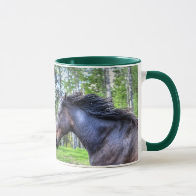 Running Black Thoroughbred Percheron Horse Photo Mug (Right)
