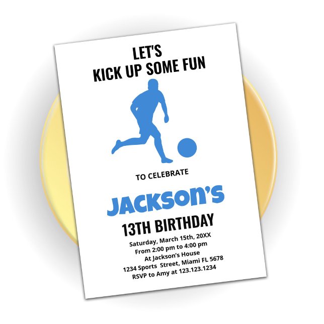 Running Blue Soccer Birthday Invitations (Creator Uploaded)