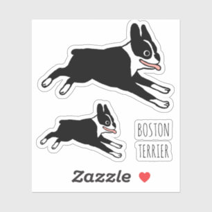 Running Boston Terrier Happy Dog Cartoon Stickers
