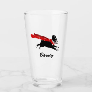 Running Boston Terrier Wearing Scarf Personalised Glass
