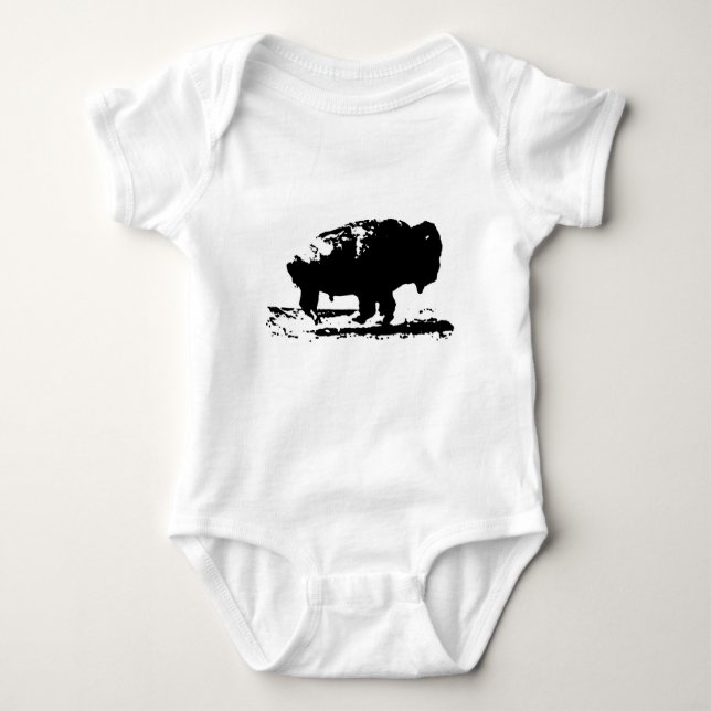 Running Buffalo Bison Pop Art Baby Bodysuit (Front)