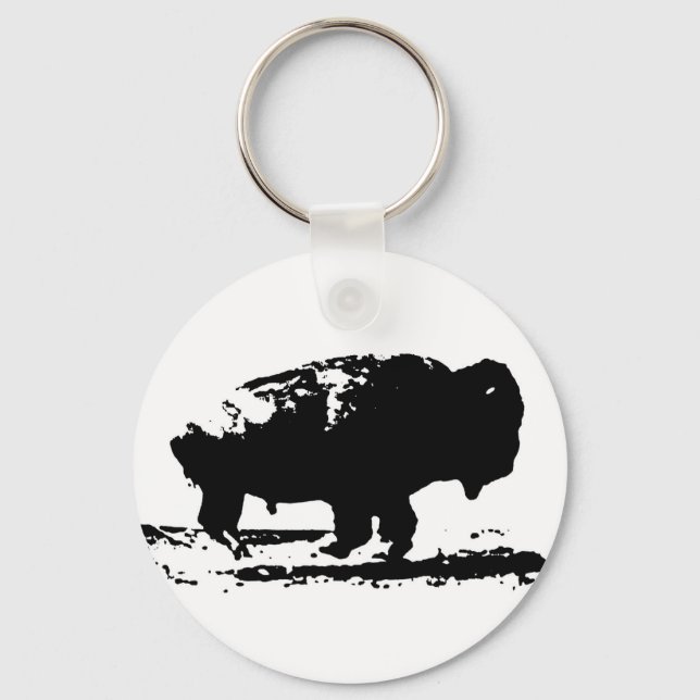 Running Buffalo Bison Pop Art Key Ring (Front)