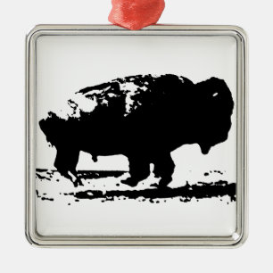 Running Buffalo Bison Pop Art Metal Tree Decoration