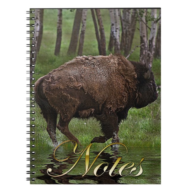 Running Buffalo & Forest, Bison-lover's Design Spiral Notebook (Front)
