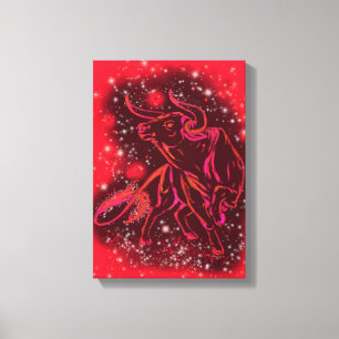 Running Bull At Red Starry Night Canvas Print