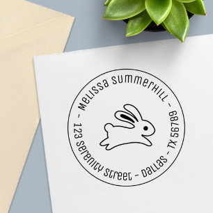 Running Bunny Rabbit Round Address Self-inking Stamp