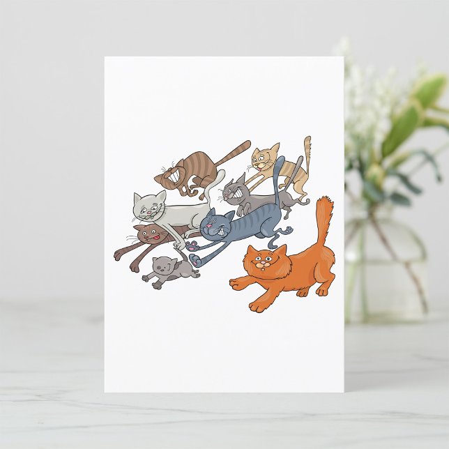 Running Cats Pattern Whimsical Kittens Invitation (Creator Uploaded)