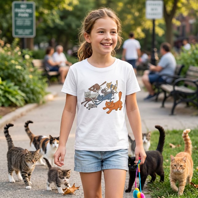 Running Cats Pattern Whimsical Kittens T-Shirt (Creator Uploaded)