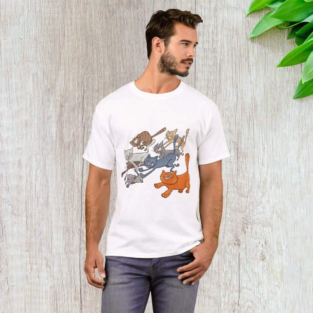 Running Cats Pattern Whimsical Kittens T-Shirt (Creator Uploaded)