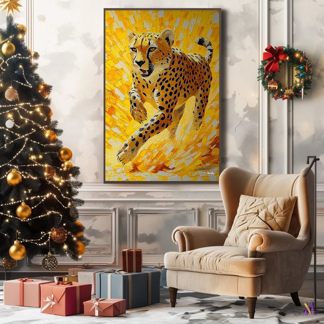 Running Cheetah in Vibrant Impasto Style Canvas Print (Creator Uploaded)