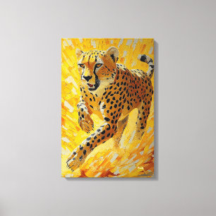 Running Cheetah in Vibrant Impasto Style Canvas Print