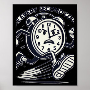 Running Clock Make Every Second Count Sticker  Poster