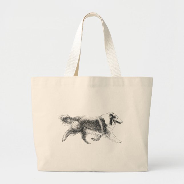 Running Collie totebag Large Tote Bag (Front)