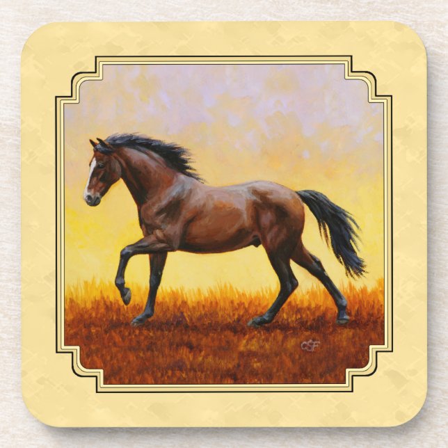 Running Dark Bay Horse Yellow Coaster (Front)