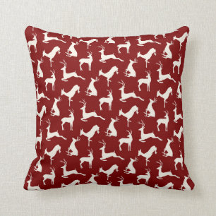 Running Deer and Buck Pattern in Red Cushion