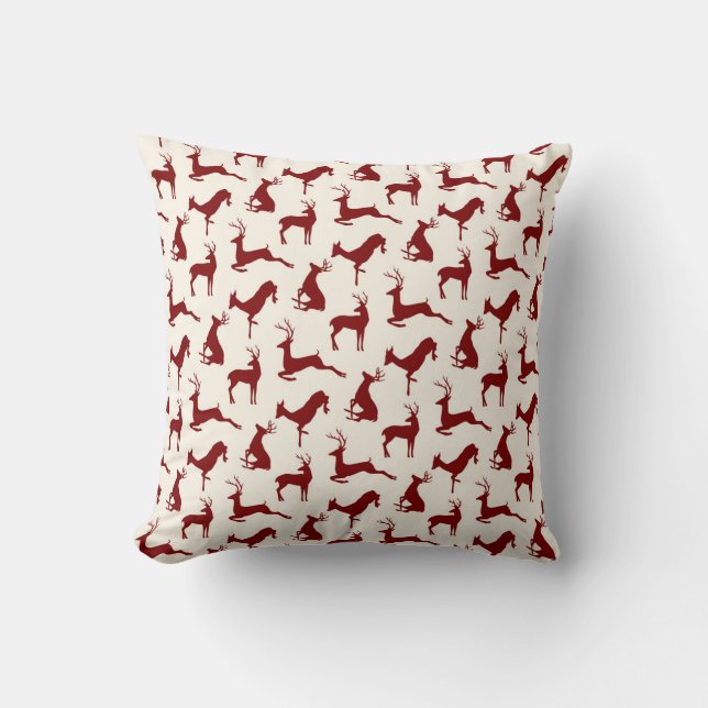 Running Deer and Buck Pattern in Red on Cream Cushion (Front)