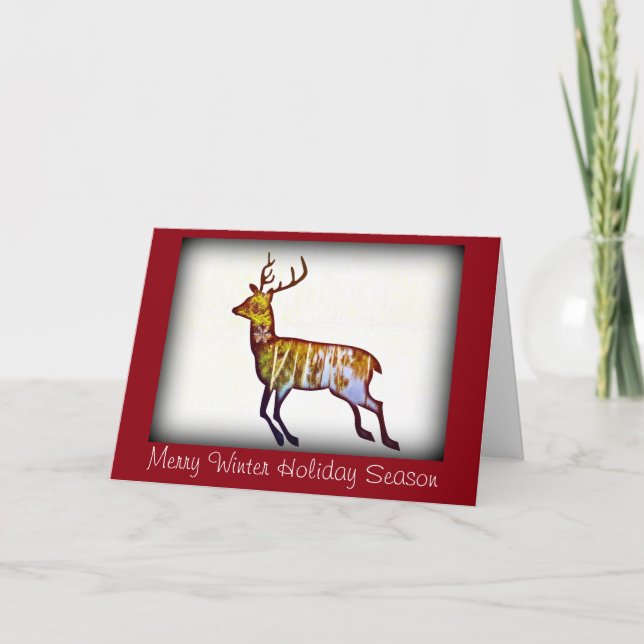 Running Deer on white Christmas/New Year greeting Holiday Card (Front)