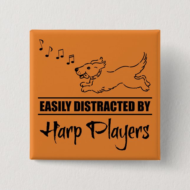 Running Dog Easily Distracted by Harp Players 15 Cm Square Badge (Front)