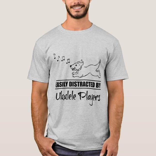 Running Dog Easily Distracted by Ukulele Players T-Shirt (Front)