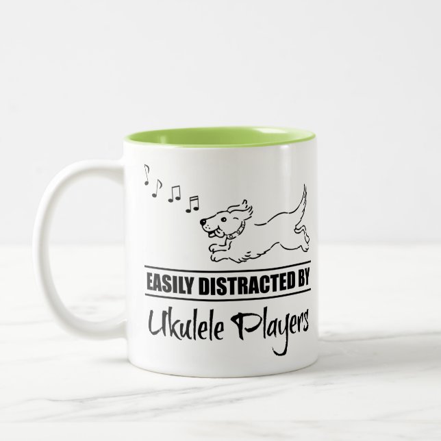 Running Dog Easily Distracted by Ukulele Players Two-Tone Coffee Mug (Left)