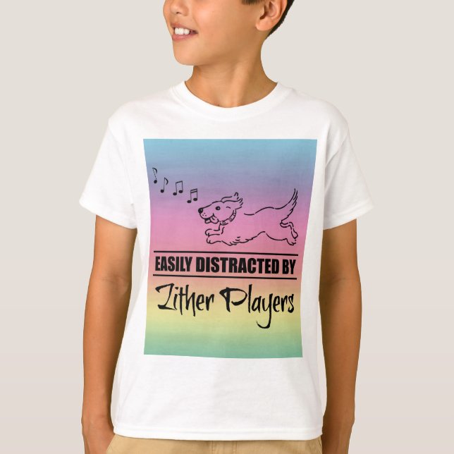Running Dog Easily Distracted by Zither Players T-Shirt (Front)