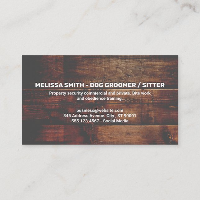 Running Dog Logo | Wood Background Business Card (Back)