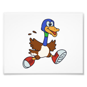 Running duck cartoon   choose background colour photo print