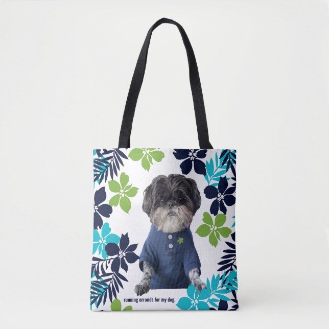 Running errands for my dog blue tropical simple  tote bag (Front)