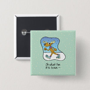 Running Exercise Reindeer Christmas 15 Cm Square Badge