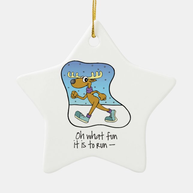 Running Exercise Reindeer Christmas Ceramic Tree Decoration (Front)
