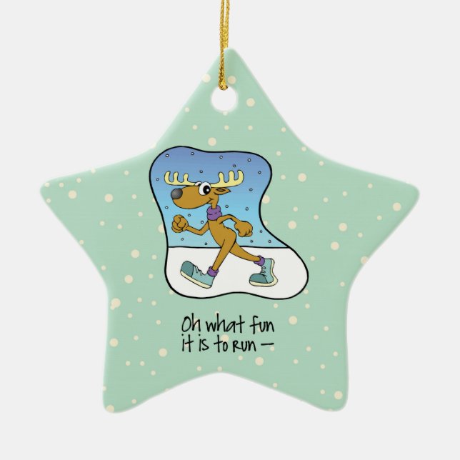 Running Exercise Reindeer Christmas Ceramic Tree Decoration (Front)