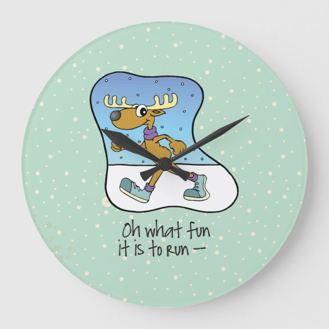 Running Exercise Reindeer Christmas Large Clock (Front)